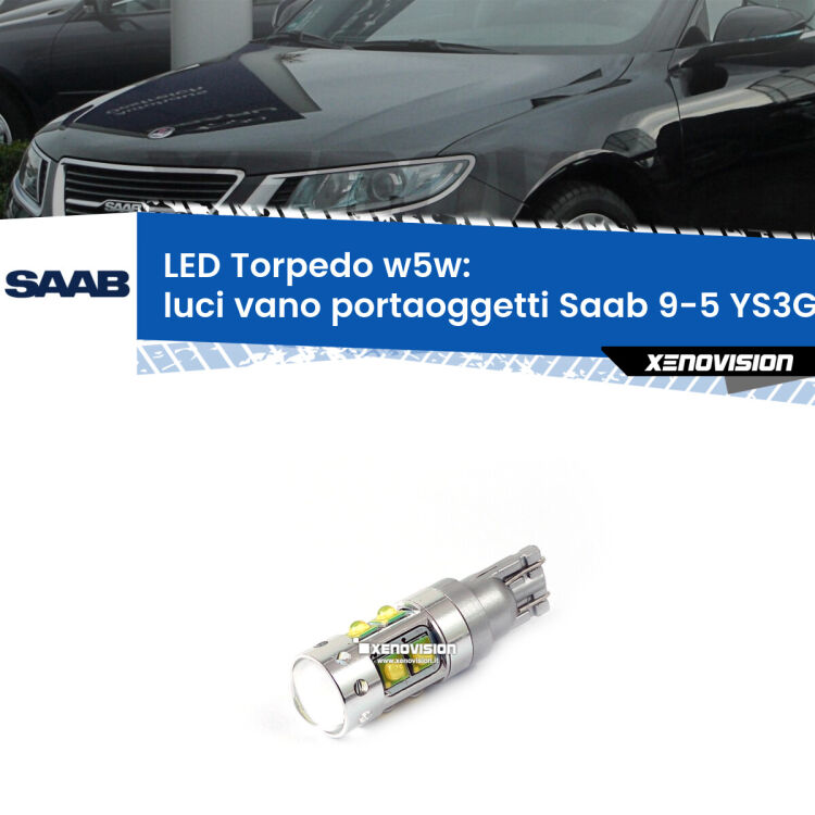 <strong>Luci Vano Portaoggetti LED 6000k per Saab 9-5</strong> YS3G 2010 - 2012. Lampadine <strong>W5W</strong> canbus modello Torpedo.