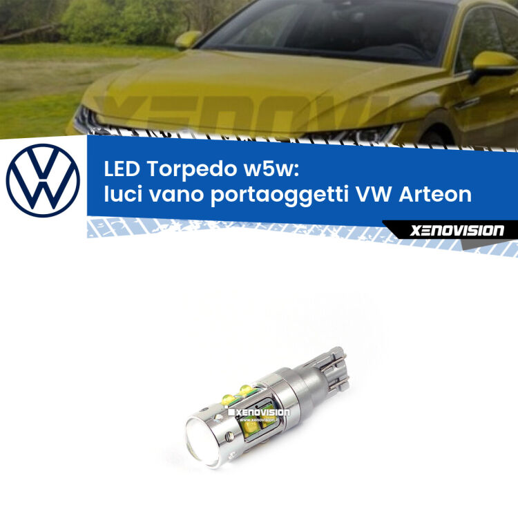<strong>Luci Vano Portaoggetti LED 6000k per VW Arteon</strong>  2017 in poi. Lampadine <strong>W5W</strong> canbus modello Torpedo.