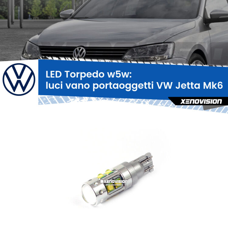 <strong>Luci Vano Portaoggetti LED 6000k per VW Jetta</strong> Mk6 2010 - 2017. Lampadine <strong>W5W</strong> canbus modello Torpedo.