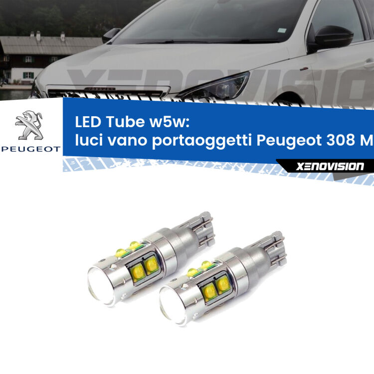 Luci Vano Portaoggetti LED W5W Peugeot 308 Mk2 2013 - 2019 W5W Tube <strong>Luci Vano Portaoggetti LED 6000k per Peugeot 308</strong> Mk2 2013 - 2019. Lampadine <strong>W5W</strong> canbus modello Tube, luce bianco lunare, lunga durata e compatibilità.