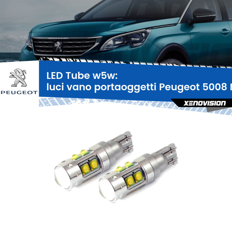 Luci Vano Portaoggetti LED W5W Peugeot 5008 Mk2 2017 in poi W5W Tube <strong>Luci Vano Portaoggetti LED 6000k per Peugeot 5008</strong> Mk2 2017 in poi. Lampadine <strong>W5W</strong> canbus modello Tube, luce bianco lunare, lunga durata e compatibilità.