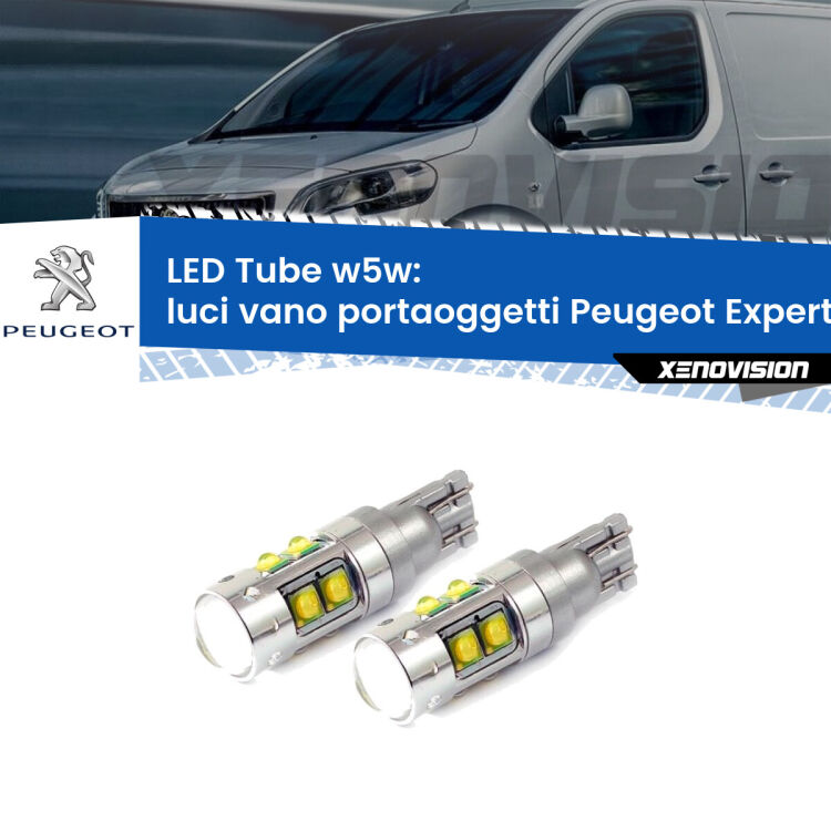 Luci Vano Portaoggetti LED W5W Peugeot Expert Mk3 2016 in poi W5W Tube <strong>Luci Vano Portaoggetti LED 6000k per Peugeot Expert</strong> Mk3 2016 in poi. Lampadine <strong>W5W</strong> canbus modello Tube, luce bianco lunare, lunga durata e compatibilità.