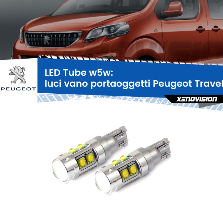 Luci Vano Portaoggetti LED W5W Peugeot Traveller 2016 in poi W5W Tube <strong>Luci Vano Portaoggetti LED 6000k per Peugeot Traveller</strong> 2016 in poi. Lampadine <strong>W5W</strong> canbus modello Tube, luce bianco lunare, lunga durata e compatibilità.
