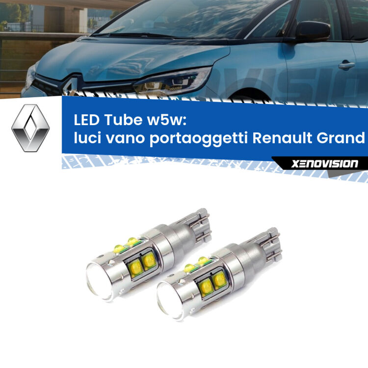 Luci Vano Portaoggetti LED W5W Renault Grand scenic IV Mk4 2016 - 2022 W5W Tube <strong>Luci Vano Portaoggetti LED 6000k per Renault Grand scenic IV</strong> Mk4 2016 - 2022. Lampadine <strong>W5W</strong> canbus modello Tube, luce bianco lunare, lunga durata e compatibilità.
