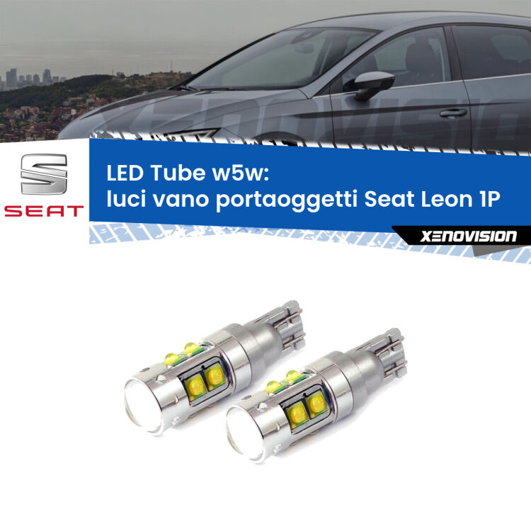 Luci Vano Portaoggetti LED W5W Seat Leon 1P 2005 - 2012 W5W Tube <strong>Luci Vano Portaoggetti LED 6000k per Seat Leon</strong> 1P 2005 - 2012. Lampadine <strong>W5W</strong> canbus modello Tube, luce bianco lunare, lunga durata e compatibilità.