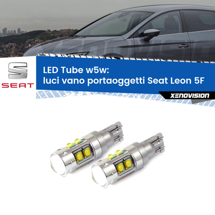 Luci Vano Portaoggetti LED W5W Seat Leon 5F 2012 in poi W5W Tube <strong>Luci Vano Portaoggetti LED 6000k per Seat Leon</strong> 5F 2012 in poi. Lampadine <strong>W5W</strong> canbus modello Tube, luce bianco lunare, lunga durata e compatibilità.