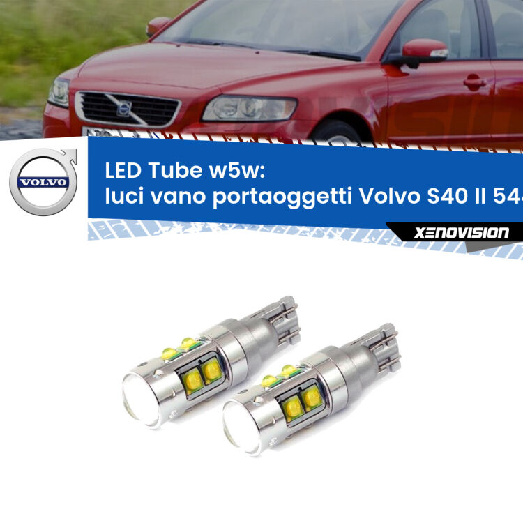 0 Luci Vano Portaoggetti LED W5W Volvo S40 II 544 2004 - 2012 W5W Tube <strong>Luci Vano Portaoggetti LED 6000k per Volvo S40 II</strong> 544 2004 - 2012. Lampadine <strong>W5W</strong> canbus modello Tube, luce bianco lunare, lunga durata e compatibilità.