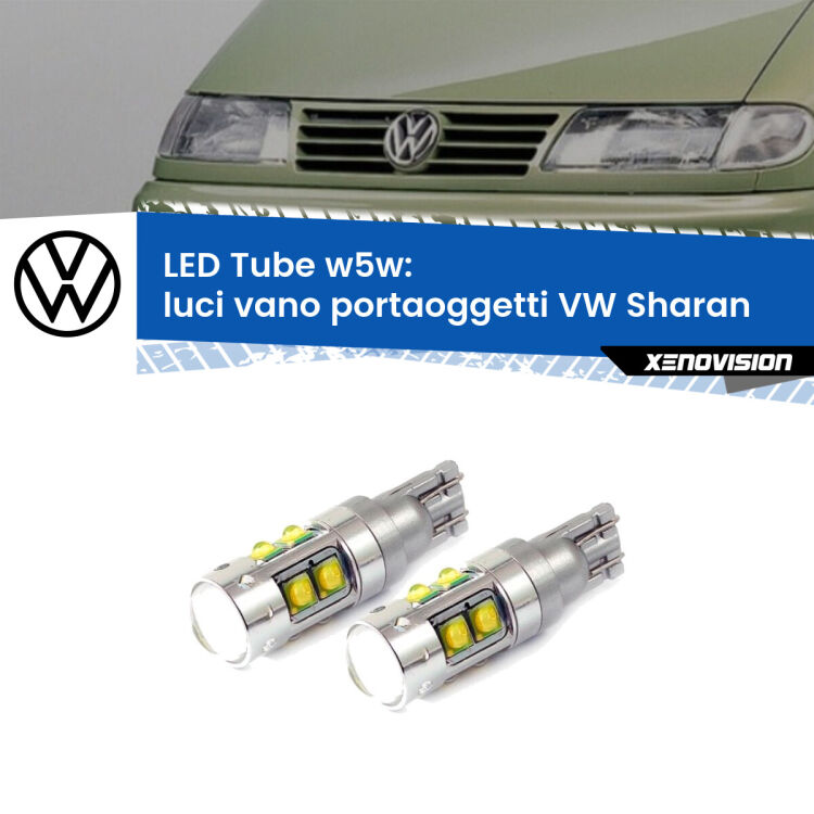0 Luci Vano Portaoggetti LED W5W VW Sharan 2001 - 2010 W5W Tube <strong>Luci Vano Portaoggetti LED 6000k per VW Sharan</strong> 2001 - 2010. Lampadine <strong>W5W</strong> canbus modello Tube, luce bianco lunare, lunga durata e compatibilità.