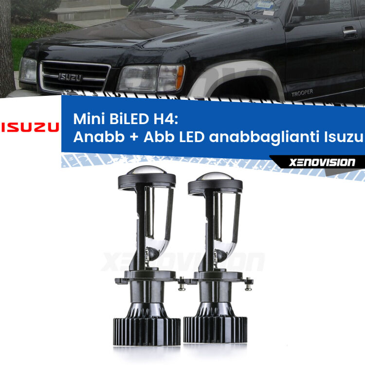 0 Mini BiLED: Proiettori H4 per Isuzu Trooper II Mk2 1991 - 2002 Belli nel faro da spenti e fenomenali da accesi. Trasforma il faro della tua Isuzu Trooper II</strong> Mk2 1991 - 2002 in un potente lenticolare Bi-LED. Qualità Massima.