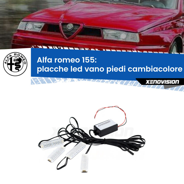 Placche LED vano piedi cambiacolore bluetooth per Alfa romeo 155  1992 - 1997 <strong>Kit placche LED cambiacolore vano piedi Alfa romeo 155</strong>  1992 - 1997. 4 placche <strong>Bluetooth</strong> con app Android /iOS.