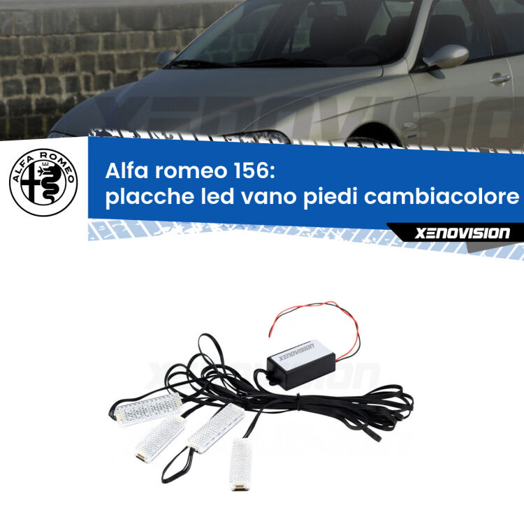 Placche LED vano piedi cambiacolore bluetooth per Alfa romeo 156  1997 - 2005 <strong>Kit placche LED cambiacolore vano piedi Alfa romeo 156</strong>  1997 - 2005. 4 placche <strong>Bluetooth</strong> con app Android /iOS.
