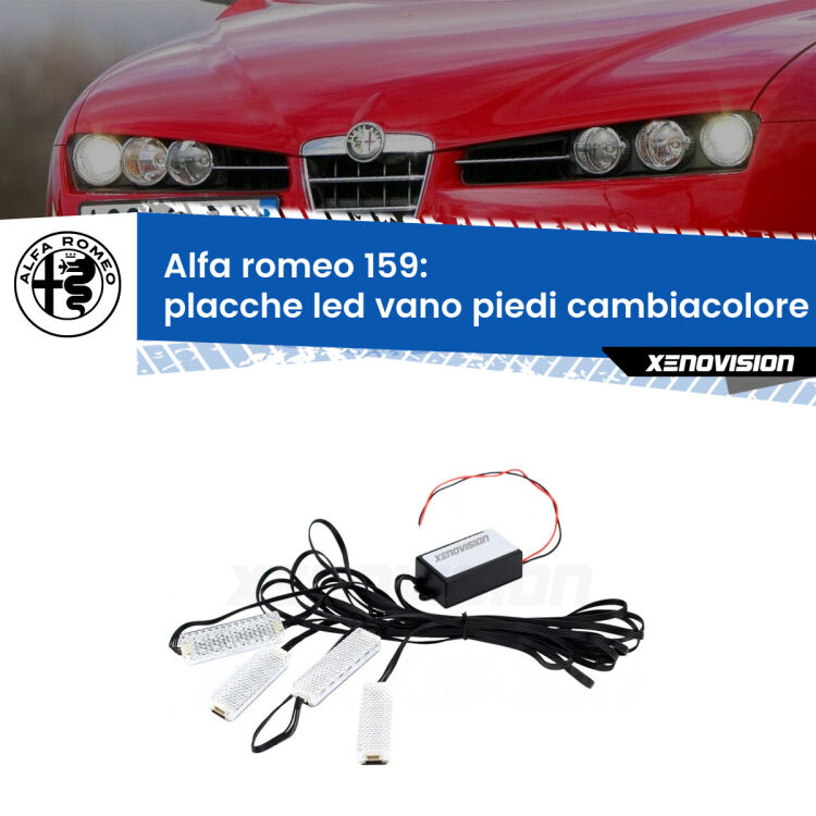 Placche LED vano piedi cambiacolore bluetooth per Alfa romeo 159  2005 - 2012 <strong>Kit placche LED cambiacolore vano piedi Alfa romeo 159</strong>  2005 - 2012. 4 placche <strong>Bluetooth</strong> con app Android /iOS.