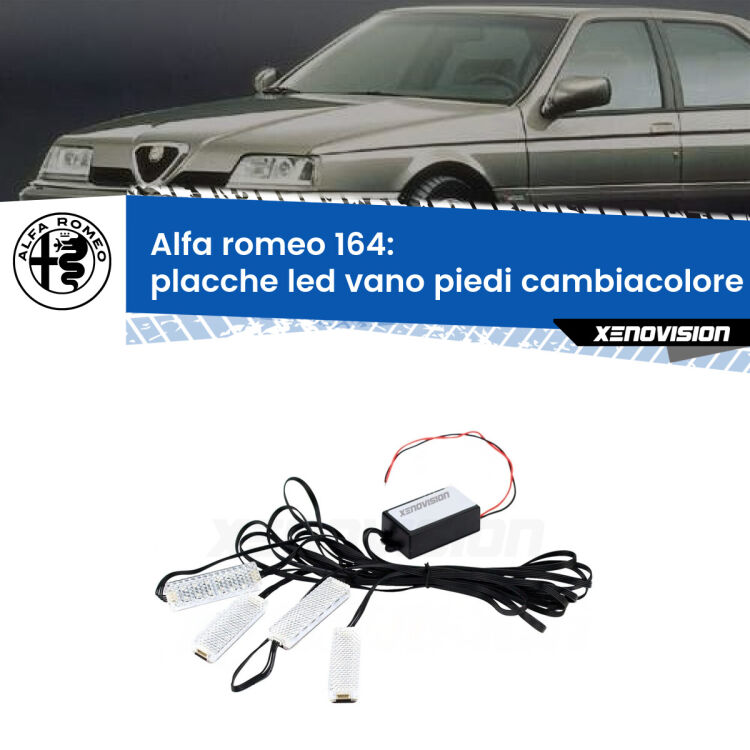Placche LED vano piedi cambiacolore bluetooth per Alfa romeo 164  1987 - 1998 <strong>Kit placche LED cambiacolore vano piedi Alfa romeo 164</strong>  1987 - 1998. 4 placche <strong>Bluetooth</strong> con app Android /iOS.