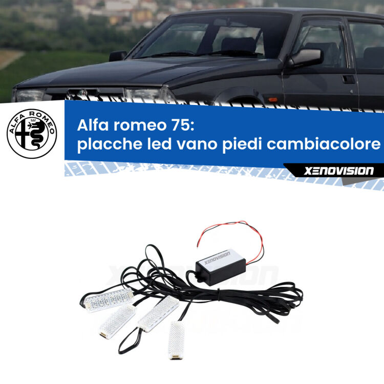 Placche LED vano piedi cambiacolore bluetooth per Alfa romeo 75  1985 - 1992 <strong>Kit placche LED cambiacolore vano piedi Alfa romeo 75</strong>  1985 - 1992. 4 placche <strong>Bluetooth</strong> con app Android /iOS.