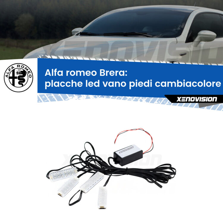 Placche LED vano piedi cambiacolore bluetooth per Alfa romeo Brera  2006 - 2010 <strong>Kit placche LED cambiacolore vano piedi Alfa romeo Brera</strong>  2006 - 2010. 4 placche <strong>Bluetooth</strong> con app Android /iOS.