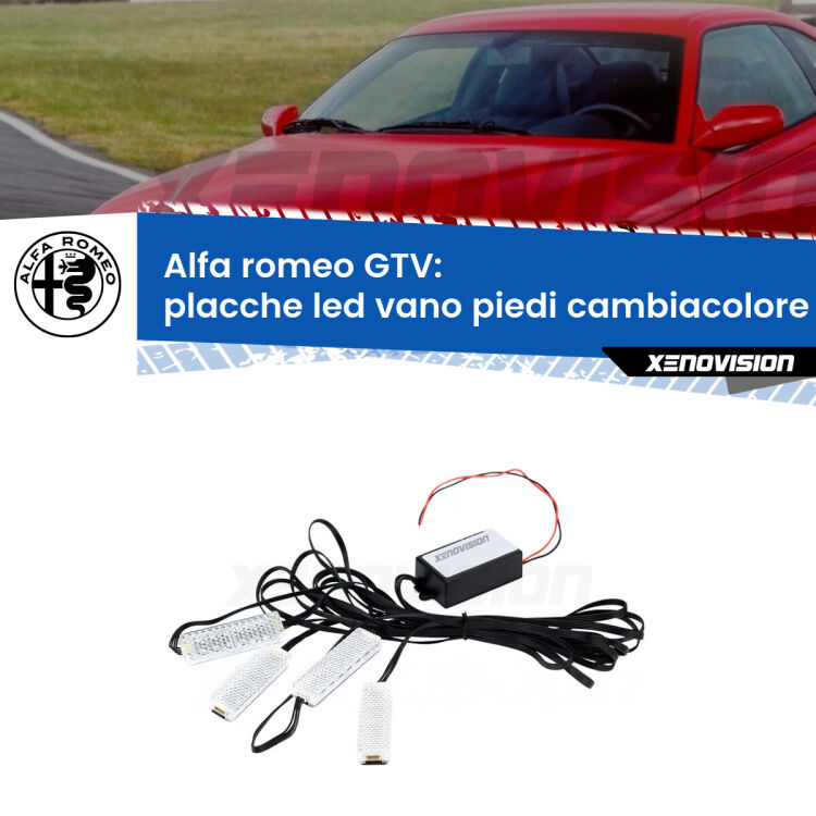 Placche LED vano piedi cambiacolore bluetooth per Alfa romeo GTV  1995 - 2005 <strong>Kit placche LED cambiacolore vano piedi Alfa romeo GTV</strong>  1995 - 2005. 4 placche <strong>Bluetooth</strong> con app Android /iOS.