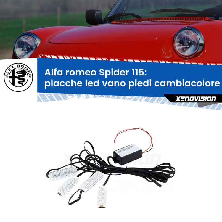 Placche LED vano piedi cambiacolore bluetooth per Alfa romeo Spider 115 1971 - 1993 <strong>Kit placche LED cambiacolore vano piedi Alfa romeo Spider</strong> 115 1971 - 1993. 4 placche <strong>Bluetooth</strong> con app Android /iOS.