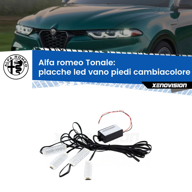 Placche LED vano piedi cambiacolore bluetooth per Alfa romeo Tonale  2022 in poi <strong>Kit placche LED cambiacolore vano piedi Alfa romeo Tonale</strong>  2022 in poi. 4 placche <strong>Bluetooth</strong> con app Android /iOS.