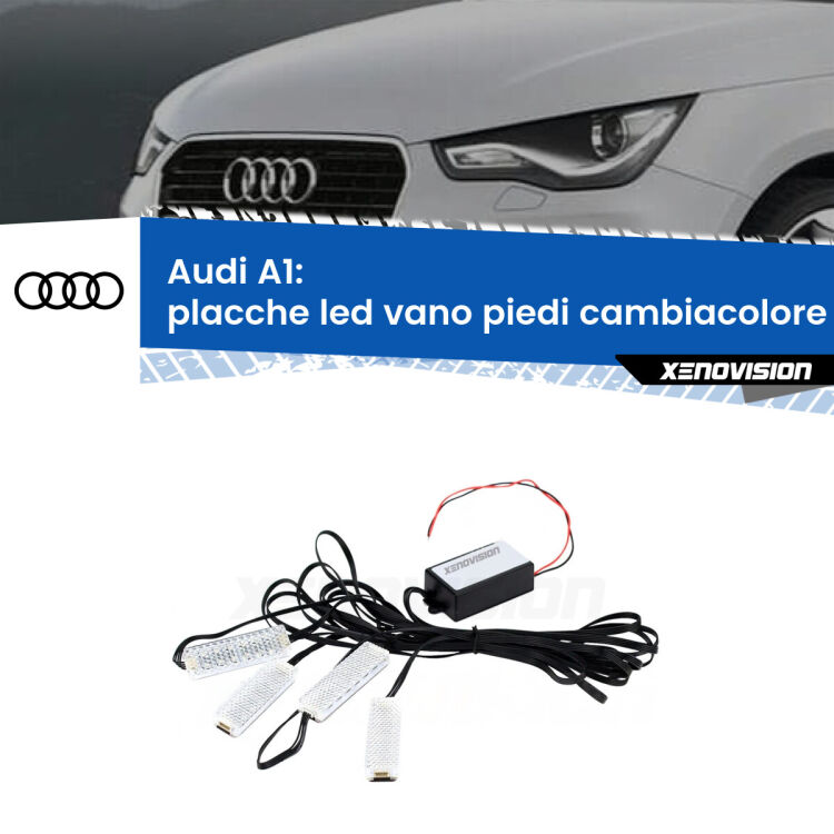 0 Placche LED vano piedi cambiacolore bluetooth per Audi A1  2010 - 2018 <strong>Kit placche LED cambiacolore vano piedi Audi A1</strong>  2010 - 2018. 4 placche <strong>Bluetooth</strong> con app Android /iOS.