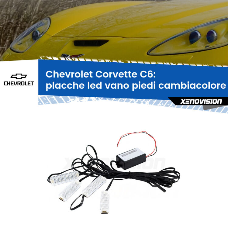 Placche LED vano piedi cambiacolore bluetooth per Chevrolet Corvette C6 2005 - 2013 <strong>Kit placche LED cambiacolore vano piedi Chevrolet Corvette</strong> C6 2005 - 2013. 4 placche <strong>Bluetooth</strong> con app Android /iOS.