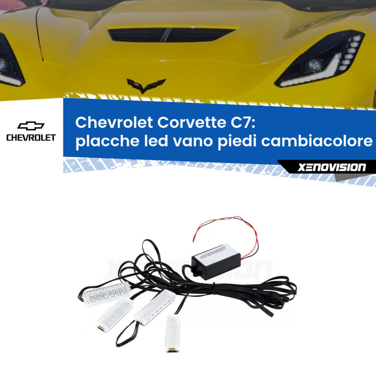 Placche LED vano piedi cambiacolore bluetooth per Chevrolet Corvette C7 2013 - 2019 <strong>Kit placche LED cambiacolore vano piedi Chevrolet Corvette</strong> C7 2013 - 2019. 4 placche <strong>Bluetooth</strong> con app Android /iOS.