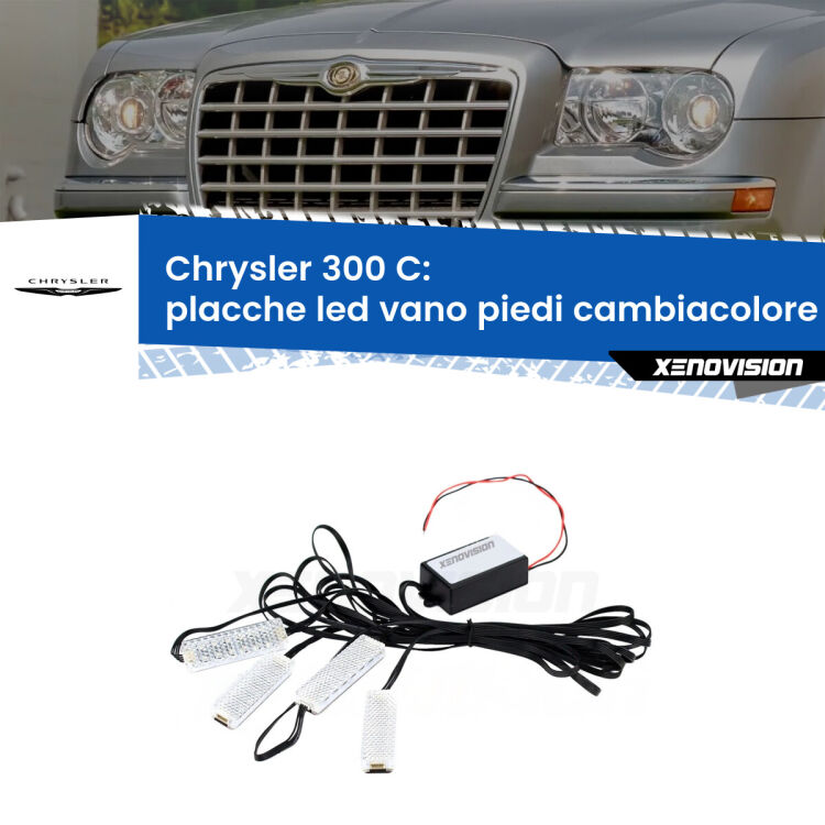 Placche LED vano piedi cambiacolore bluetooth per Chrysler 300 C 2004 - 2012 <strong>Kit placche LED cambiacolore vano piedi Chrysler 300 C</strong> 2004 - 2012. 4 placche <strong>Bluetooth</strong> con app Android /iOS.