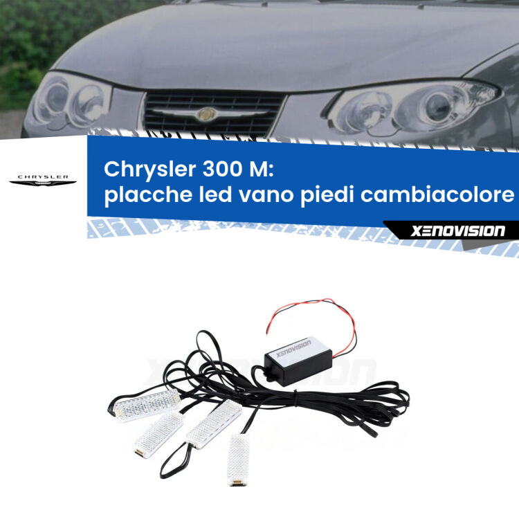 Placche LED vano piedi cambiacolore bluetooth per Chrysler 300 M 1998 - 2004 <strong>Kit placche LED cambiacolore vano piedi Chrysler 300 M</strong> 1998 - 2004. 4 placche <strong>Bluetooth</strong> con app Android /iOS.