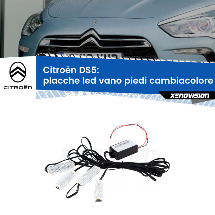 0 Placche LED vano piedi cambiacolore bluetooth per Citroën DS5  2011 - 2015 <strong>Kit placche LED cambiacolore vano piedi Citroën DS5</strong>  2011 - 2015. 4 placche <strong>Bluetooth</strong> con app Android /iOS.
