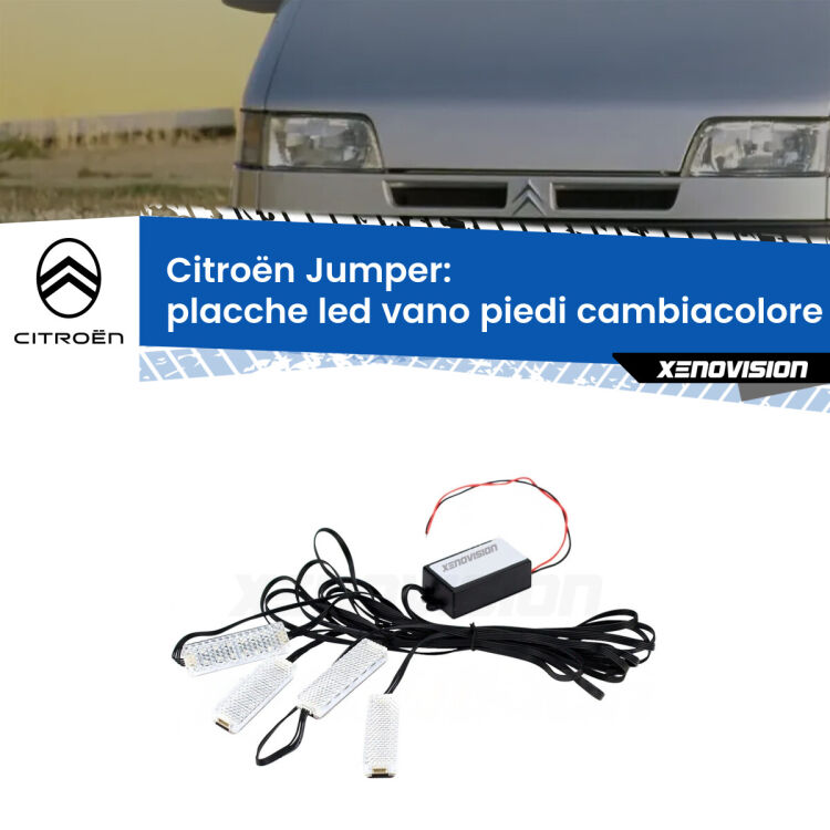 0 Placche LED vano piedi cambiacolore bluetooth per Citroën Jumper  1994 - 2006 <strong>Kit placche LED cambiacolore vano piedi Citroën Jumper</strong>  1994 - 2006. 4 placche <strong>Bluetooth</strong> con app Android /iOS.