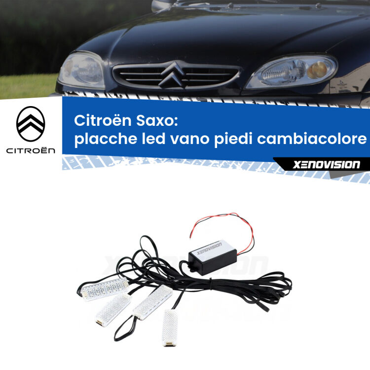 0 Placche LED vano piedi cambiacolore bluetooth per Citroën Saxo  1996 - 2004 <strong>Kit placche LED cambiacolore vano piedi Citroën Saxo</strong>  1996 - 2004. 4 placche <strong>Bluetooth</strong> con app Android /iOS.
