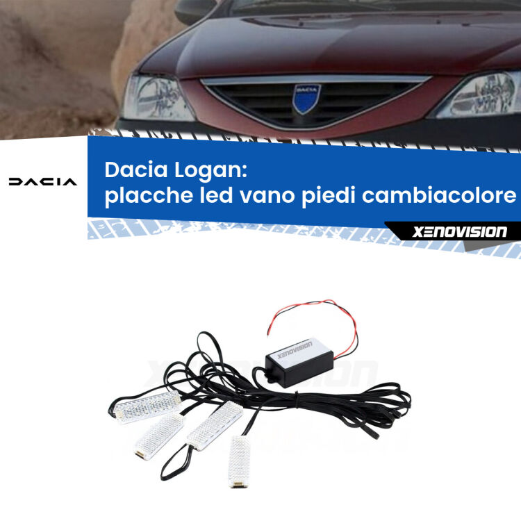 Placche LED vano piedi cambiacolore bluetooth per Dacia Logan  2004 - 2011 <strong>Kit placche LED cambiacolore vano piedi Dacia Logan</strong>  2004 - 2011. 4 placche <strong>Bluetooth</strong> con app Android /iOS.