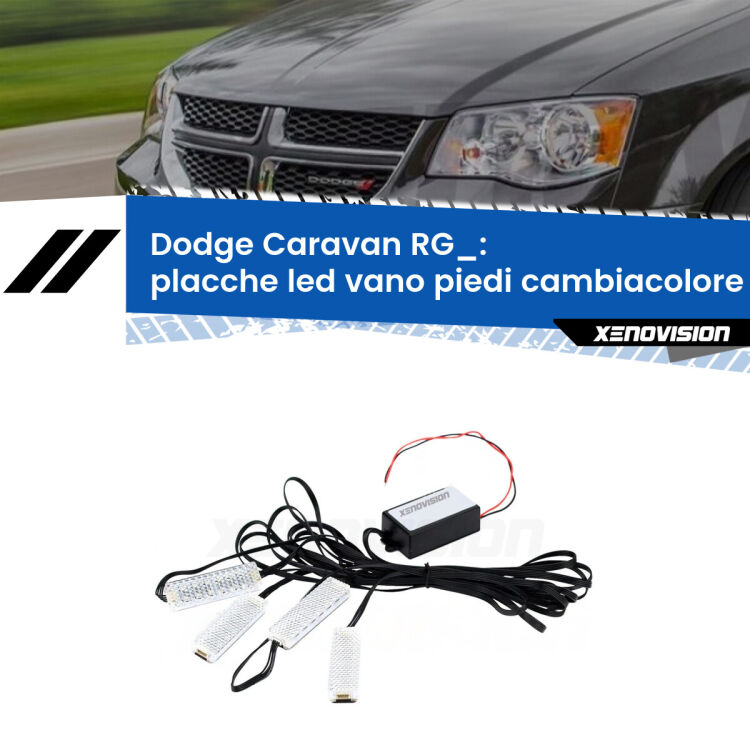 Placche LED vano piedi cambiacolore bluetooth per Dodge Caravan RG_ 2000 - 2007 <strong>Kit placche LED cambiacolore vano piedi Dodge Caravan</strong> RG_ 2000 - 2007. 4 placche <strong>Bluetooth</strong> con app Android /iOS.