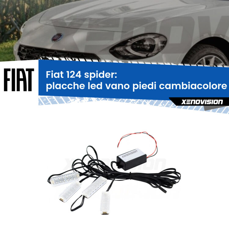 Placche LED vano piedi cambiacolore bluetooth per Fiat 124 spider 2016 in poi <strong>Kit placche LED cambiacolore vano piedi Fiat 124 spider</strong> 2016 in poi. 4 placche <strong>Bluetooth</strong> con app Android /iOS.