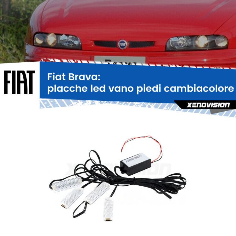Placche LED vano piedi cambiacolore bluetooth per Fiat Brava  1995 - 2001 <strong>Kit placche LED cambiacolore vano piedi Fiat Brava</strong>  1995 - 2001. 4 placche <strong>Bluetooth</strong> con app Android /iOS.
