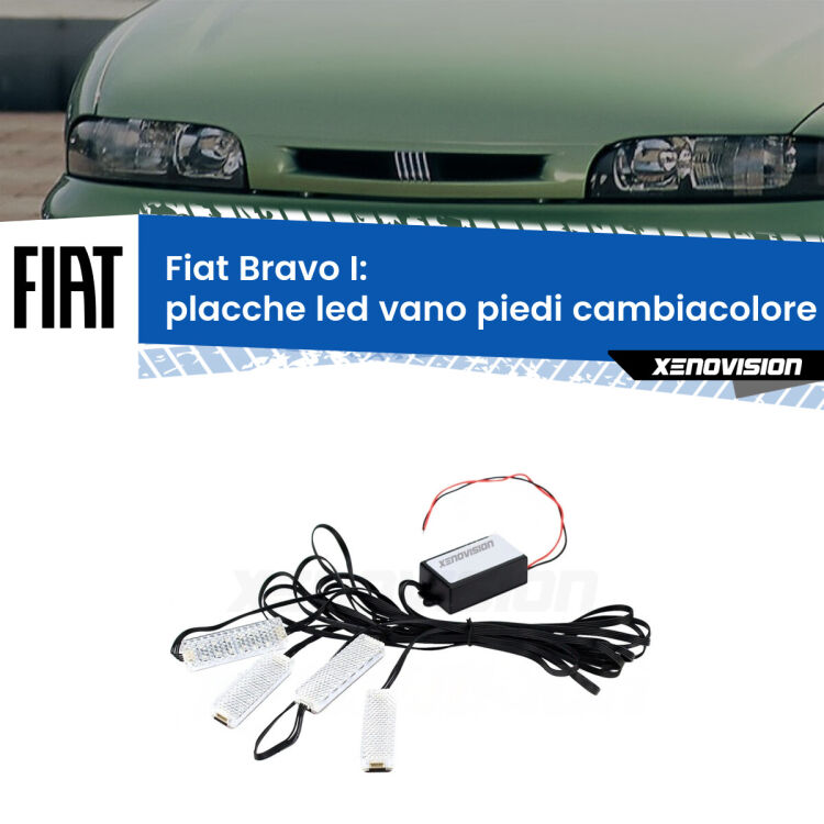 Placche LED vano piedi cambiacolore bluetooth per Fiat Bravo I  1995 - 2001 <strong>Kit placche LED cambiacolore vano piedi Fiat Bravo I</strong>  1995 - 2001. 4 placche <strong>Bluetooth</strong> con app Android /iOS.