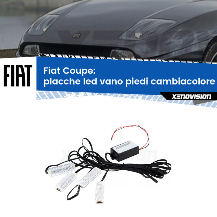 Placche LED vano piedi cambiacolore bluetooth per Fiat Coupe  1993 - 2000 <strong>Kit placche LED cambiacolore vano piedi Fiat Coupe</strong>  1993 - 2000. 4 placche <strong>Bluetooth</strong> con app Android /iOS.