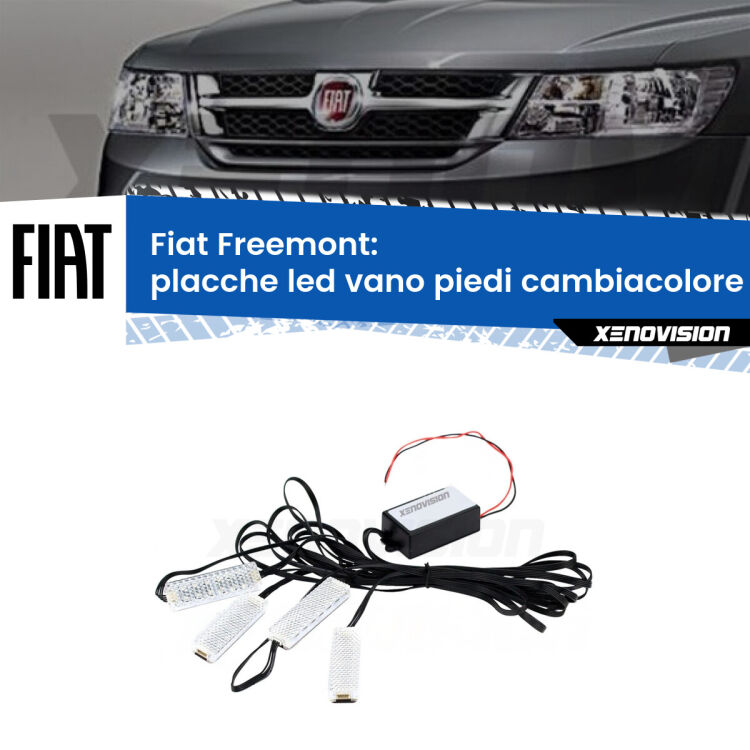 Placche LED vano piedi cambiacolore bluetooth per Fiat Freemont  2011 - 2016 <strong>Kit placche LED cambiacolore vano piedi Fiat Freemont</strong>  2011 - 2016. 4 placche <strong>Bluetooth</strong> con app Android /iOS.
