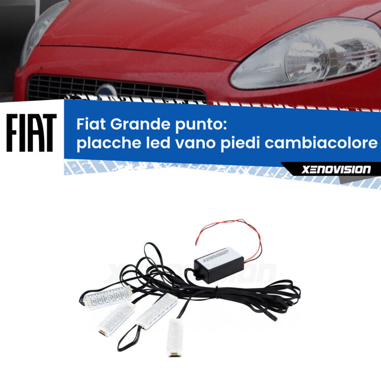 Placche LED vano piedi cambiacolore bluetooth per Fiat Grande punto  2005 - 2012 <strong>Kit placche LED cambiacolore vano piedi Fiat Grande punto</strong>  2005 - 2012. 4 placche <strong>Bluetooth</strong> con app Android /iOS.