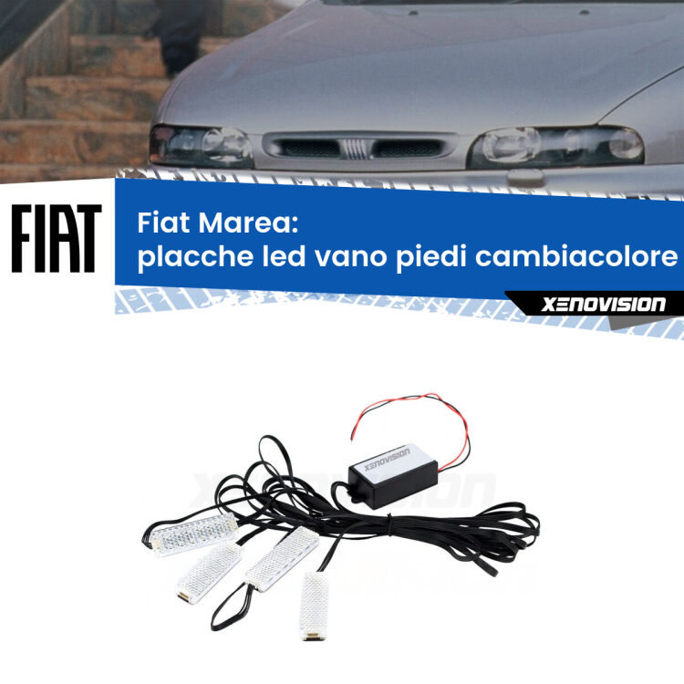 Placche LED vano piedi cambiacolore bluetooth per Fiat Marea 1996 - 2002 <strong>Kit placche LED cambiacolore vano piedi Fiat Marea</strong> 1996 - 2002. 4 placche <strong>Bluetooth</strong> con app Android /iOS.