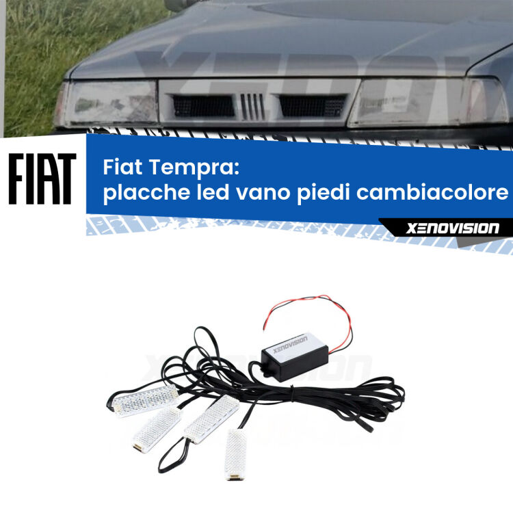 Placche LED vano piedi cambiacolore bluetooth per Fiat Tempra  1990 - 1996 <strong>Kit placche LED cambiacolore vano piedi Fiat Tempra</strong>  1990 - 1996. 4 placche <strong>Bluetooth</strong> con app Android /iOS.