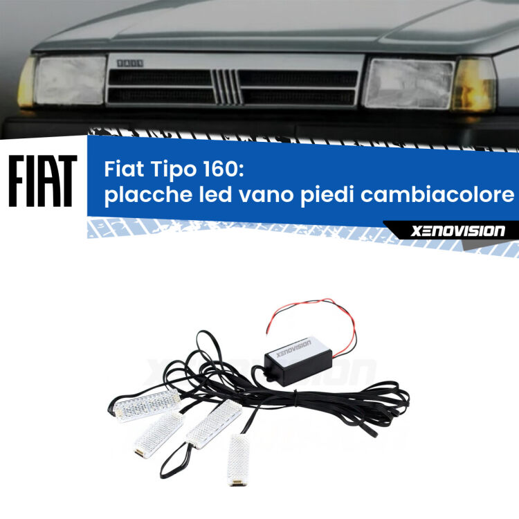 Placche LED vano piedi cambiacolore bluetooth per Fiat Tipo 160 1987 - 1996 <strong>Kit placche LED cambiacolore vano piedi Fiat Tipo</strong> 160 1987 - 1996. 4 placche <strong>Bluetooth</strong> con app Android /iOS.