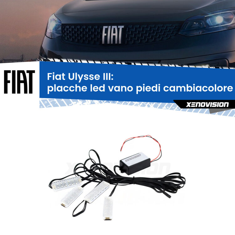 Placche LED vano piedi cambiacolore bluetooth per Fiat Ulysse III 2022 in poi <strong>Kit placche LED cambiacolore vano piedi Fiat Ulysse</strong> III 2022 in poi. 4 placche <strong>Bluetooth</strong> con app Android /iOS.