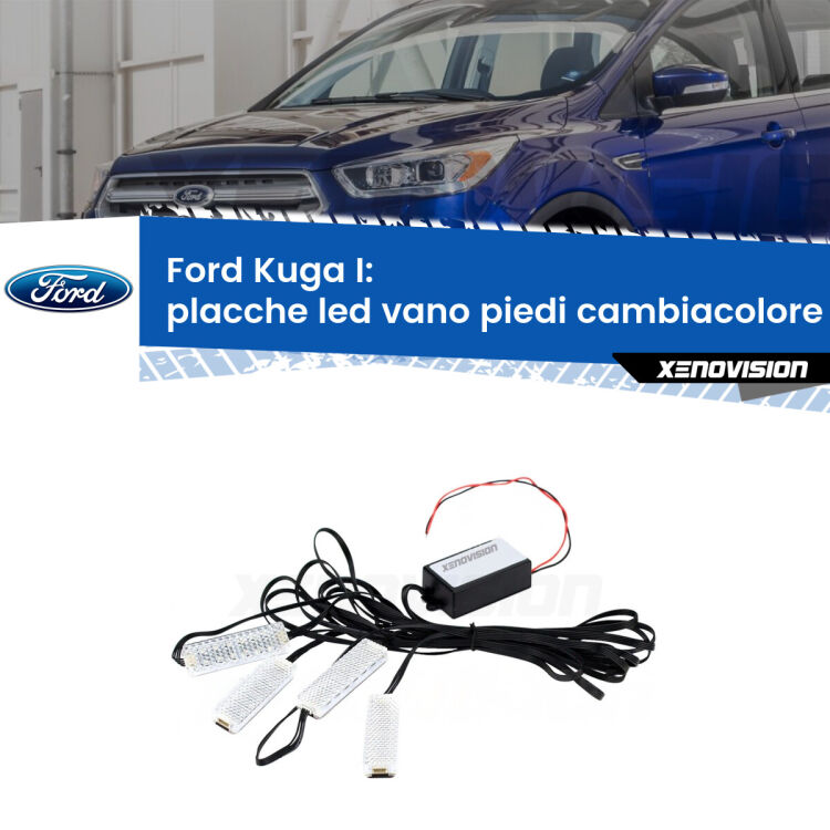 0 Placche LED vano piedi cambiacolore bluetooth per Ford Kuga I 2008 - 2012 <strong>Kit placche LED cambiacolore vano piedi Ford Kuga I</strong> 2008 - 2012. 4 placche <strong>Bluetooth</strong> con app Android /iOS.