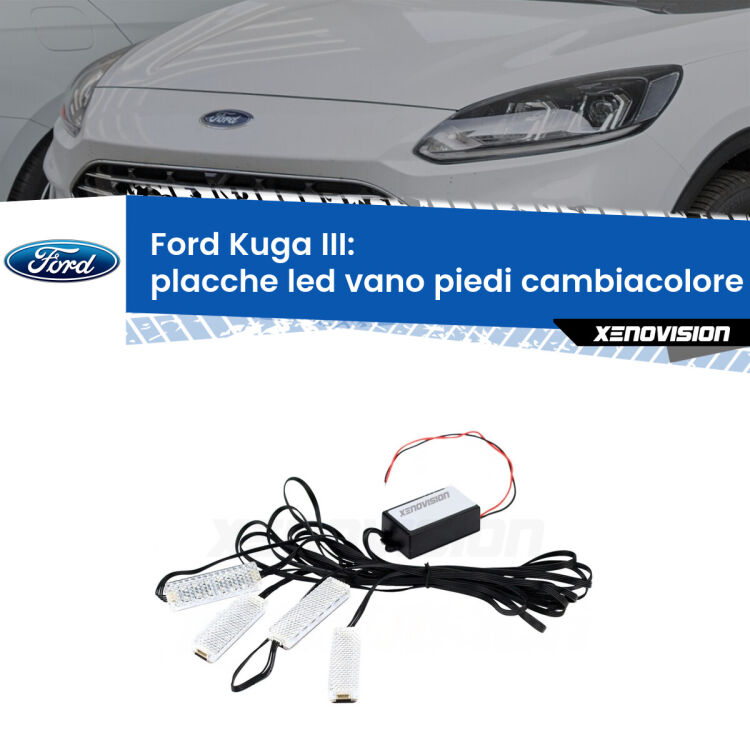 0 Placche LED vano piedi cambiacolore bluetooth per Ford Kuga III  2019 in poi <strong>Kit placche LED cambiacolore vano piedi Ford Kuga III</strong>  2019 in poi. 4 placche <strong>Bluetooth</strong> con app Android /iOS.