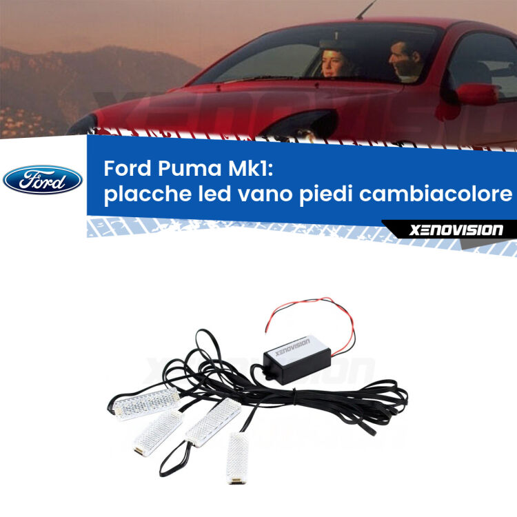 0 Placche LED vano piedi cambiacolore bluetooth per Ford Puma Mk1 1997 - 2002 <strong>Kit placche LED cambiacolore vano piedi Ford Puma</strong> Mk1 1997 - 2002. 4 placche <strong>Bluetooth</strong> con app Android /iOS.