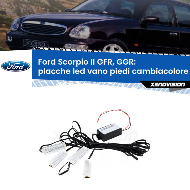 0 Placche LED vano piedi cambiacolore bluetooth per Ford Scorpio II GFR, GGR 1994 - 1998 <strong>Kit placche LED cambiacolore vano piedi Ford Scorpio II</strong> GFR, GGR 1994 - 1998. 4 placche <strong>Bluetooth</strong> con app Android /iOS.