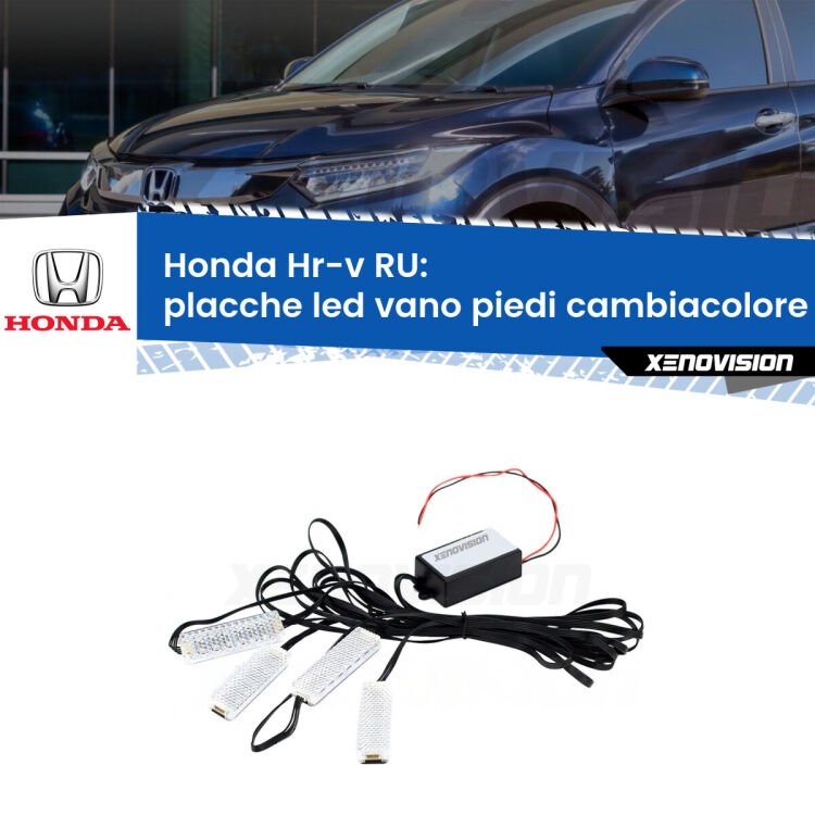 Placche LED vano piedi cambiacolore bluetooth per Honda Hr-v RU 2013 in poi <strong>Kit placche LED cambiacolore vano piedi Honda Hr-v</strong> RU 2013 in poi. 4 placche <strong>Bluetooth</strong> con app Android /iOS.