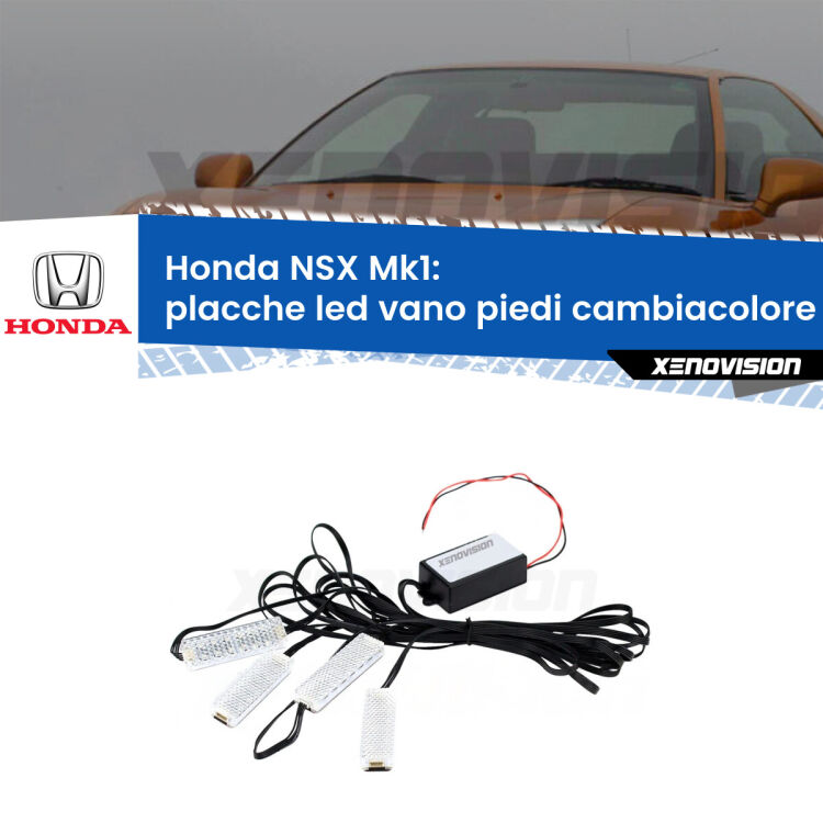 Placche LED vano piedi cambiacolore bluetooth per Honda NSX Mk1 1990 - 2005 <strong>Kit placche LED cambiacolore vano piedi Honda NSX</strong> Mk1 1990 - 2005. 4 placche <strong>Bluetooth</strong> con app Android /iOS.