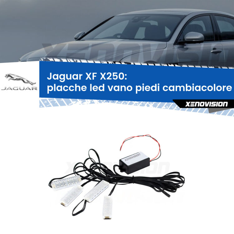 0 Placche LED vano piedi cambiacolore bluetooth per Jaguar XF X250 2007 - 2015 <strong>Kit placche LED cambiacolore vano piedi Jaguar XF</strong> X250 2007 - 2015. 4 placche <strong>Bluetooth</strong> con app Android /iOS.