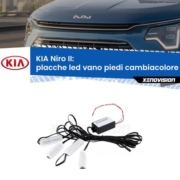 <strong>Kit placche LED cambiacolore vano piedi KIA Niro</strong> II 2021 in poi. 4 placche <strong>Bluetooth</strong> con app Android /iOS.